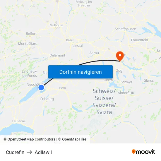 Cudrefin to Adliswil map