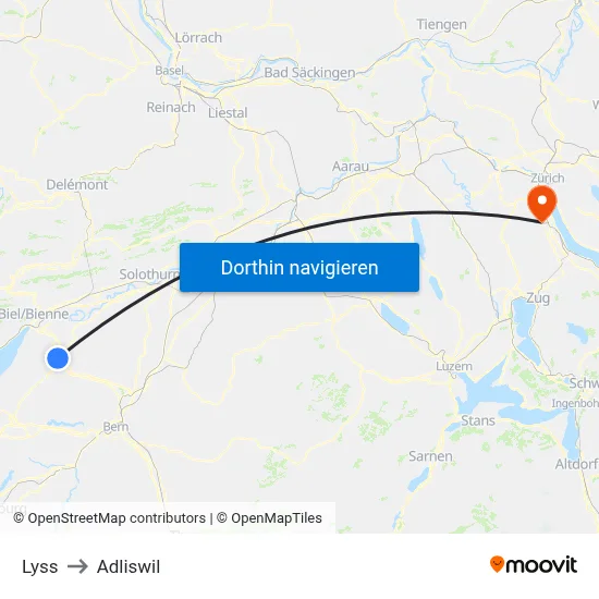 Lyss to Adliswil map