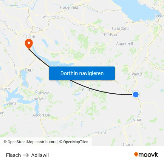 Fläsch to Adliswil map