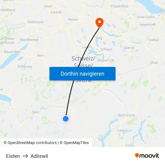 Eisten to Adliswil map