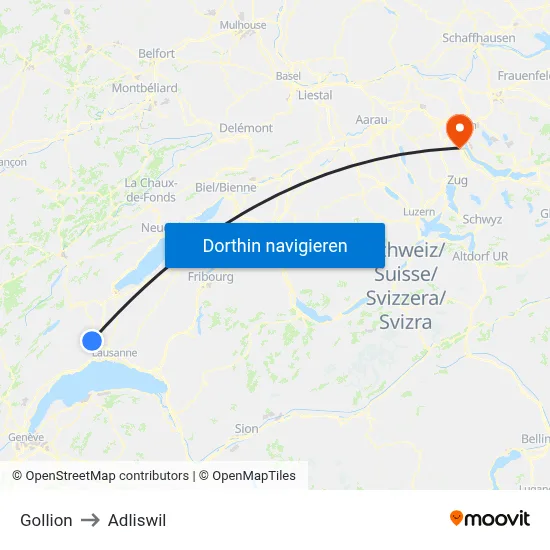 Gollion to Adliswil map