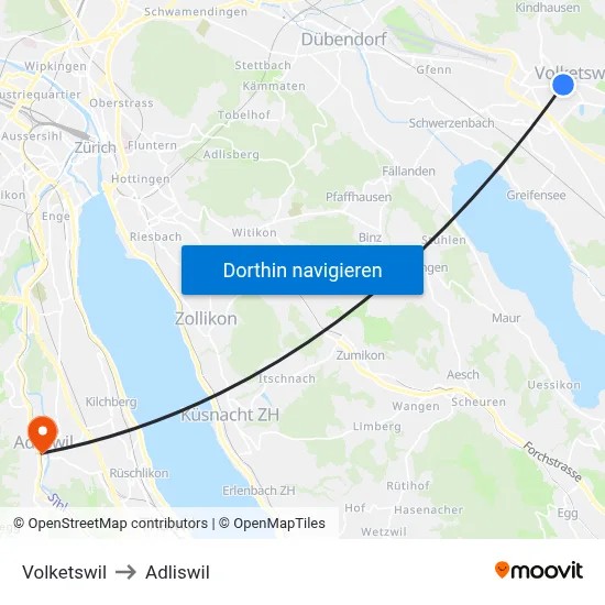 Volketswil to Adliswil map