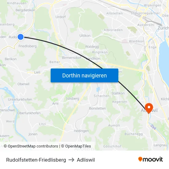 Rudolfstetten-Friedlisberg to Adliswil map