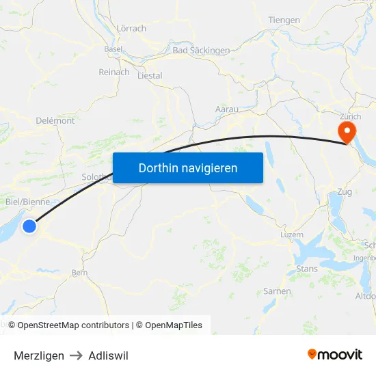 Merzligen to Adliswil map