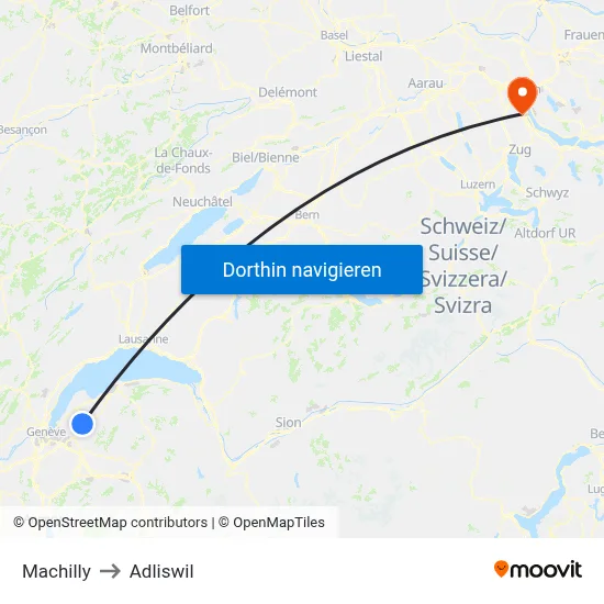 Machilly to Adliswil map