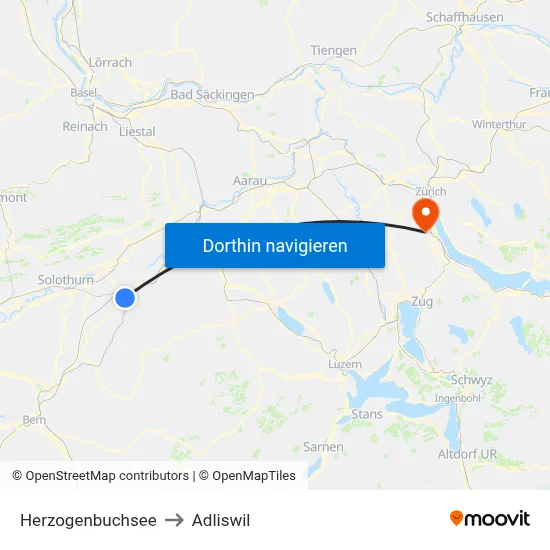 Herzogenbuchsee to Adliswil map