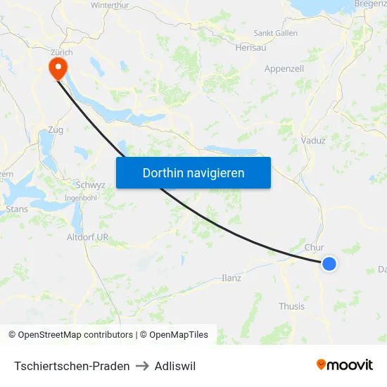 Tschiertschen-Praden to Adliswil map