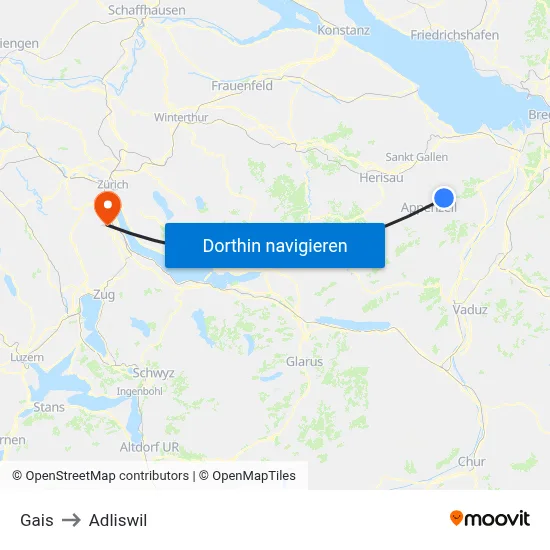 Gais to Adliswil map