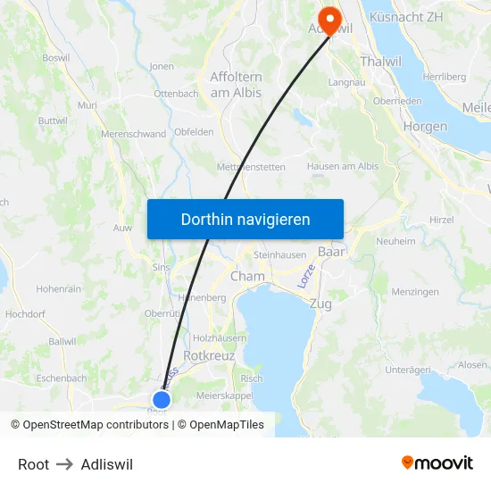 Root to Adliswil map