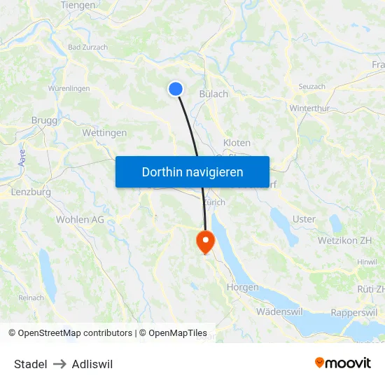 Stadel to Adliswil map