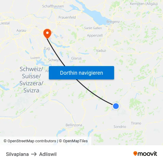 Silvaplana to Adliswil map