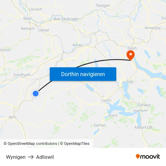 Wynigen to Adliswil map