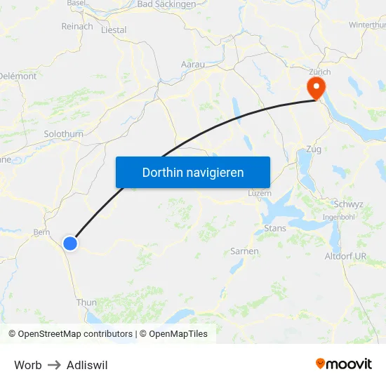 Worb to Adliswil map