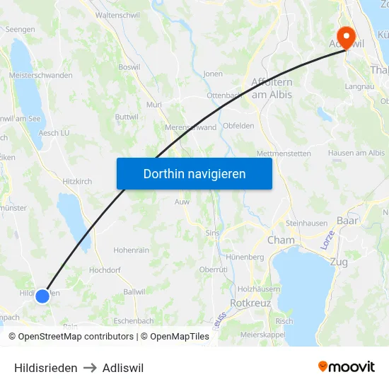 Hildisrieden to Adliswil map