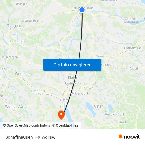 Schaffhausen to Adliswil map