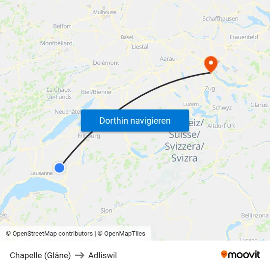 Chapelle (Glâne) to Adliswil map