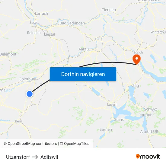 Utzenstorf to Adliswil map