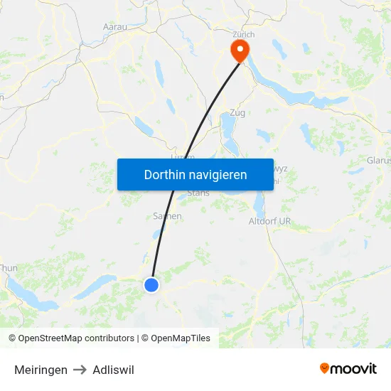 Meiringen to Adliswil map