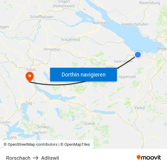 Rorschach to Adliswil map