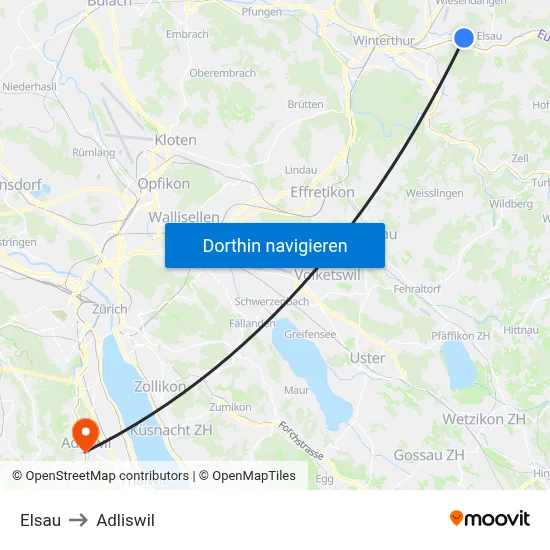 Elsau to Adliswil map