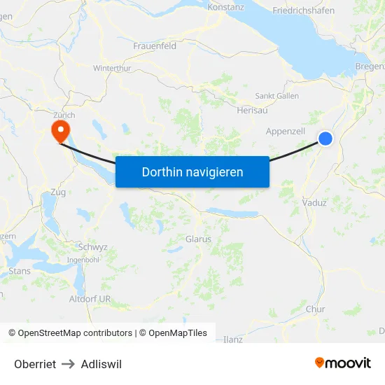 Oberriet to Adliswil map