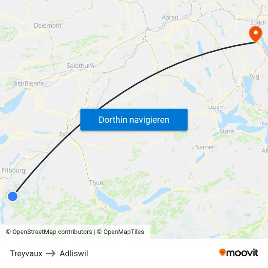 Treyvaux to Adliswil map