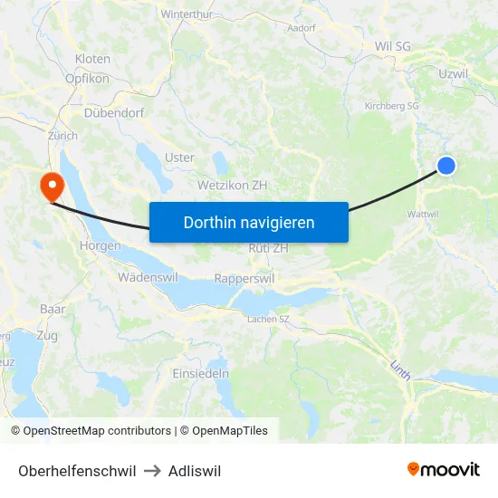 Oberhelfenschwil to Adliswil map