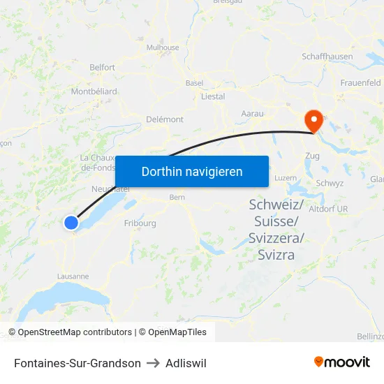 Fontaines-Sur-Grandson to Adliswil map