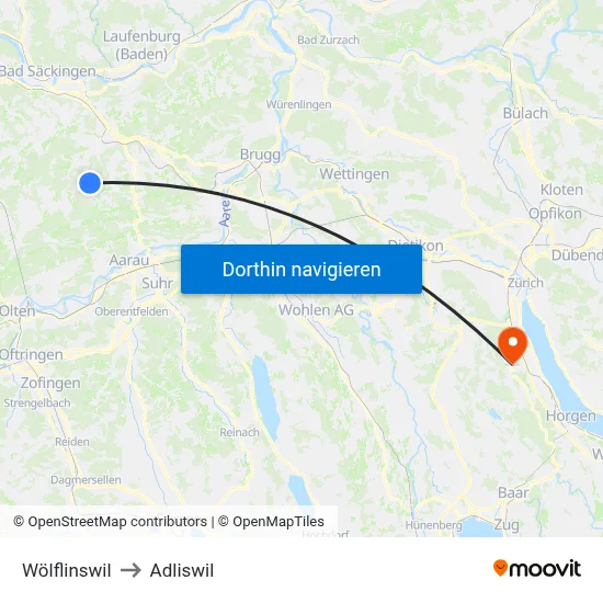 Wölflinswil to Adliswil map