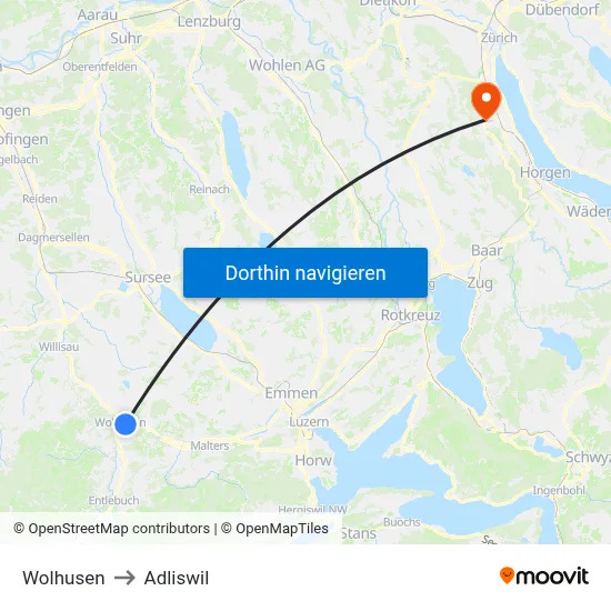 Wolhusen to Adliswil map