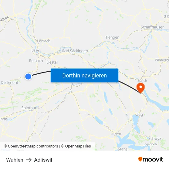 Wahlen to Adliswil map