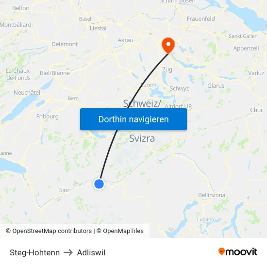 Steg-Hohtenn to Adliswil map
