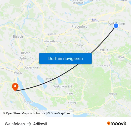 Weinfelden to Adliswil map