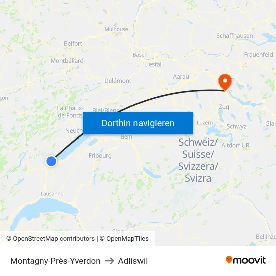 Montagny-Près-Yverdon to Adliswil map