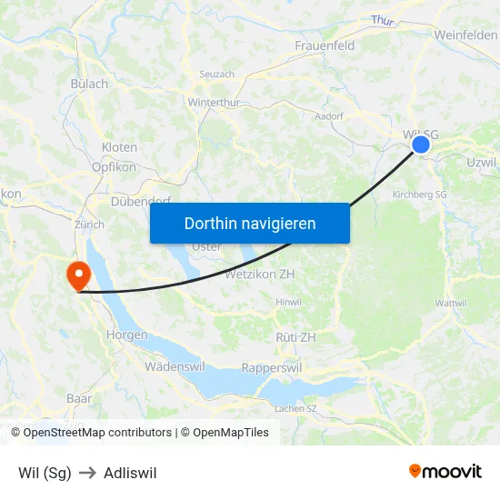 Wil (Sg) to Adliswil map