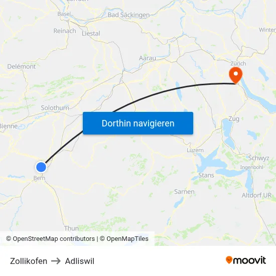 Zollikofen to Adliswil map