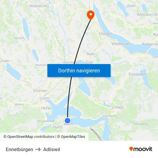 Ennetbürgen to Adliswil map