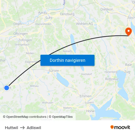 Huttwil to Adliswil map
