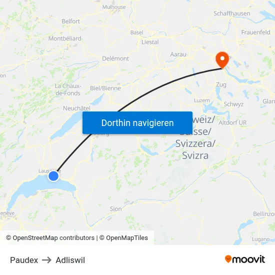 Paudex to Adliswil map