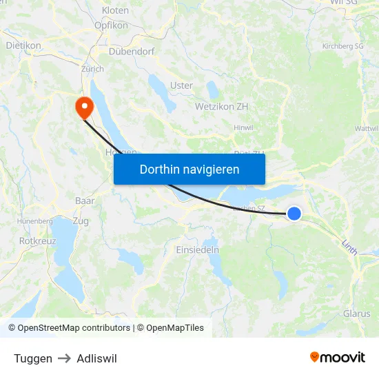 Tuggen to Adliswil map