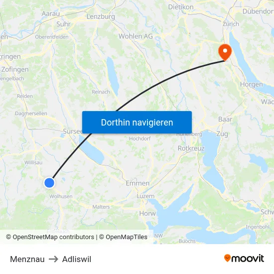 Menznau to Adliswil map