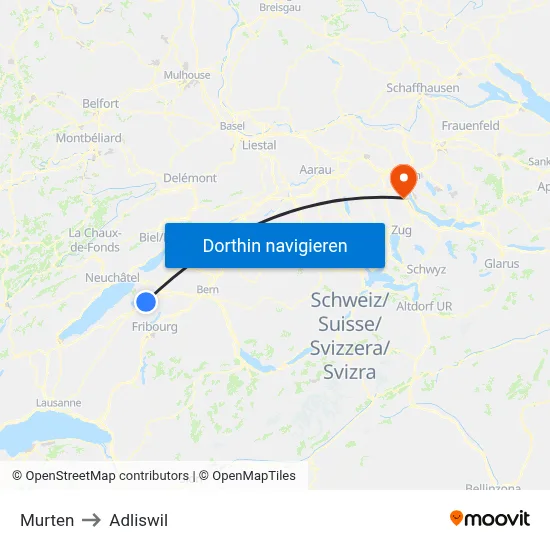 Murten to Adliswil map