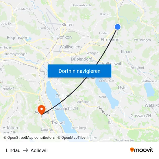 Lindau to Adliswil map
