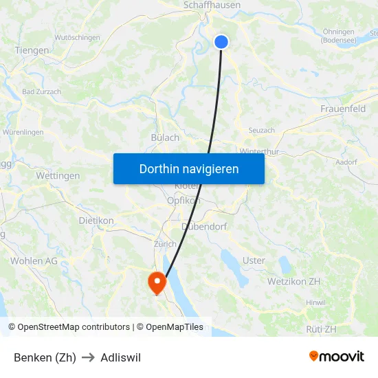 Benken (Zh) to Adliswil map