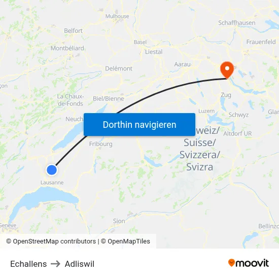 Echallens to Adliswil map