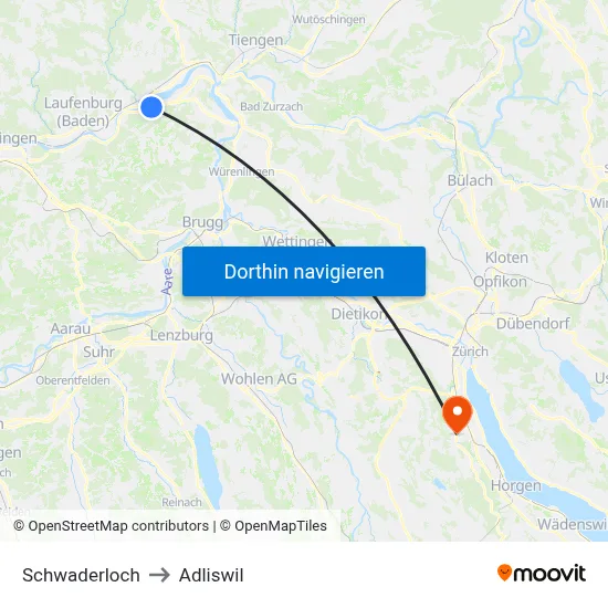 Schwaderloch to Adliswil map