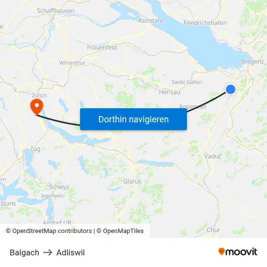 Balgach to Adliswil map