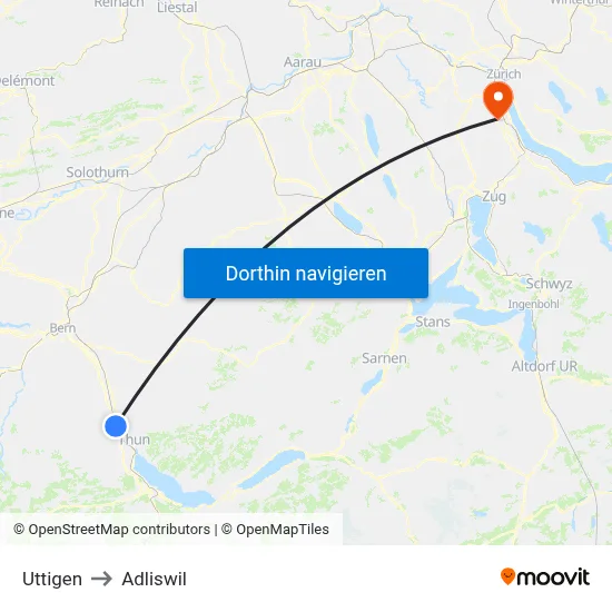 Uttigen to Adliswil map
