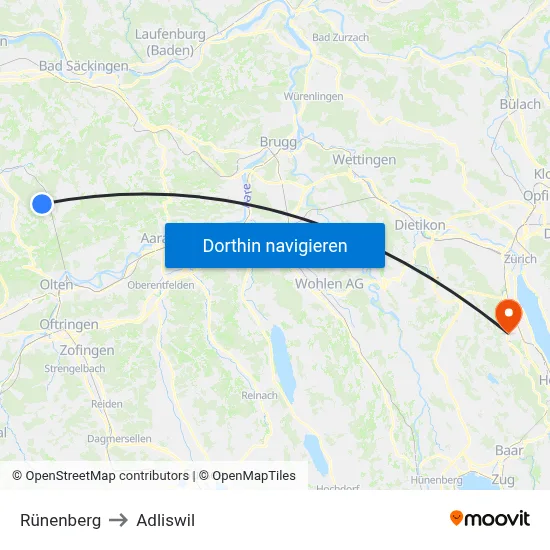 Rünenberg to Adliswil map