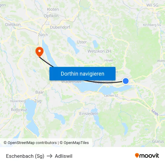 Eschenbach (Sg) to Adliswil map